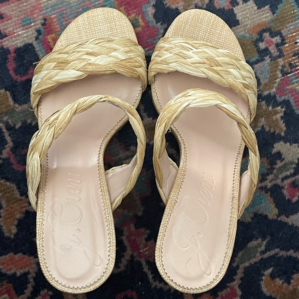 J.Crew Lucie woven braided-strap sandals raffia-inspired, 3” heel worn sz 6.5 - Picture 3 of 11